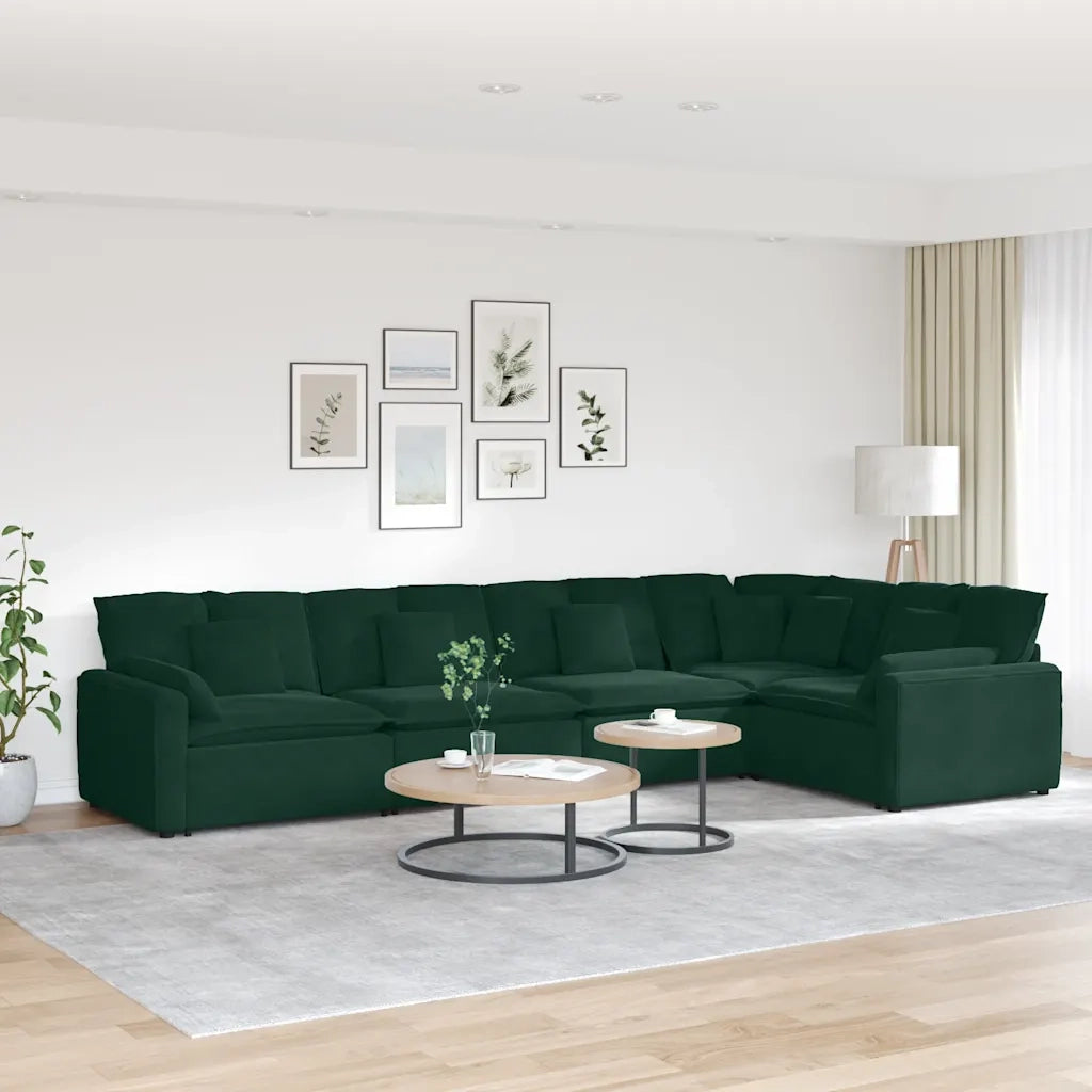 Divano Modulare con Cuscini in Velluto Verde Scuro 3321330