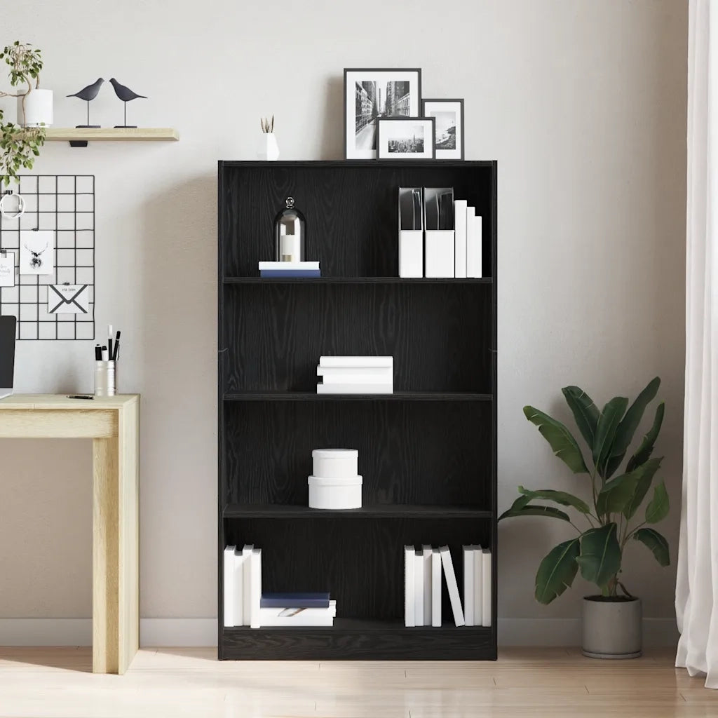 Libreria a 4 Ripiani-Scaffale per Libri-Mobile di Stoccaggio Rovere Nero 80x24x143 cm in Truciolato