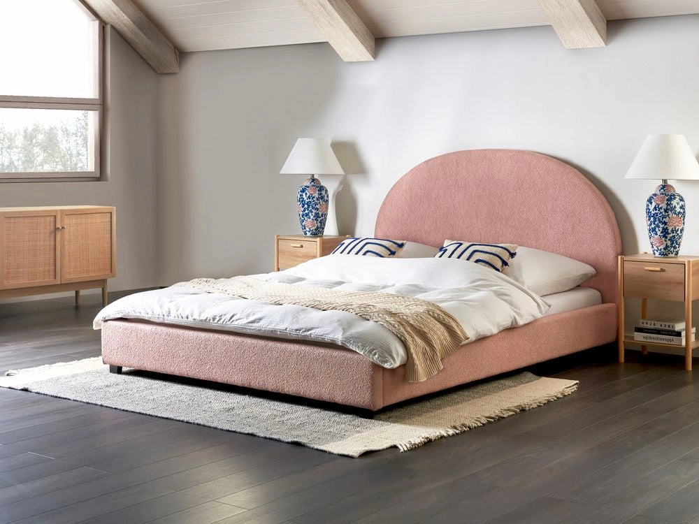 Lettino ad acqua in bouclé retrò dal design minimalista in poliestere rosa pastello 160 x 200 cm