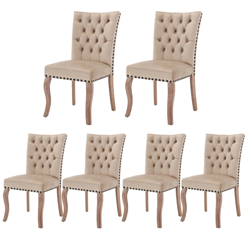 Sedia da Pranzo Imbottita in Velluto con Gambe in Legno Massello ¨C MINIMAL ¨C Beige Chiaro, Set 6 Pezzi