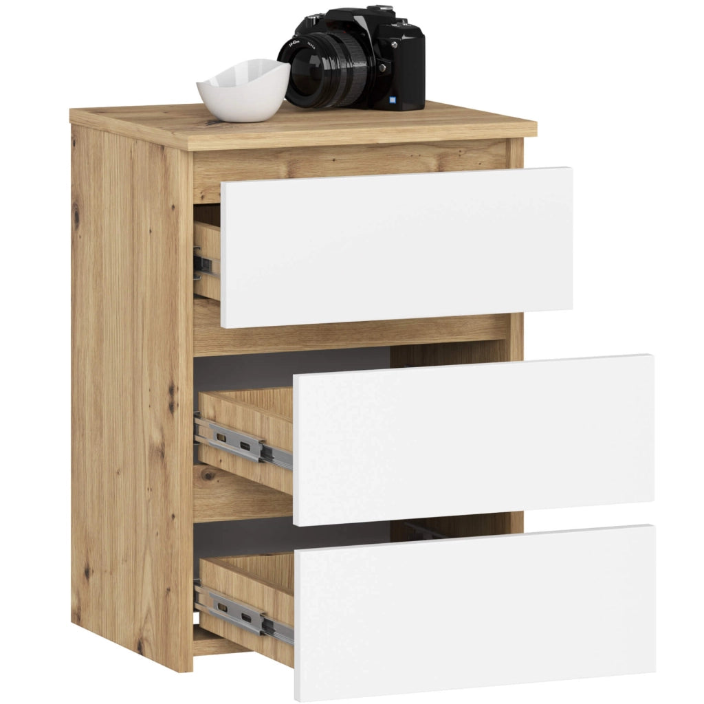 Comodino AKORD CL3 Quercia Artisan 40 cm 3 cassetti inserto frontale Bianco 40x35x57 cm