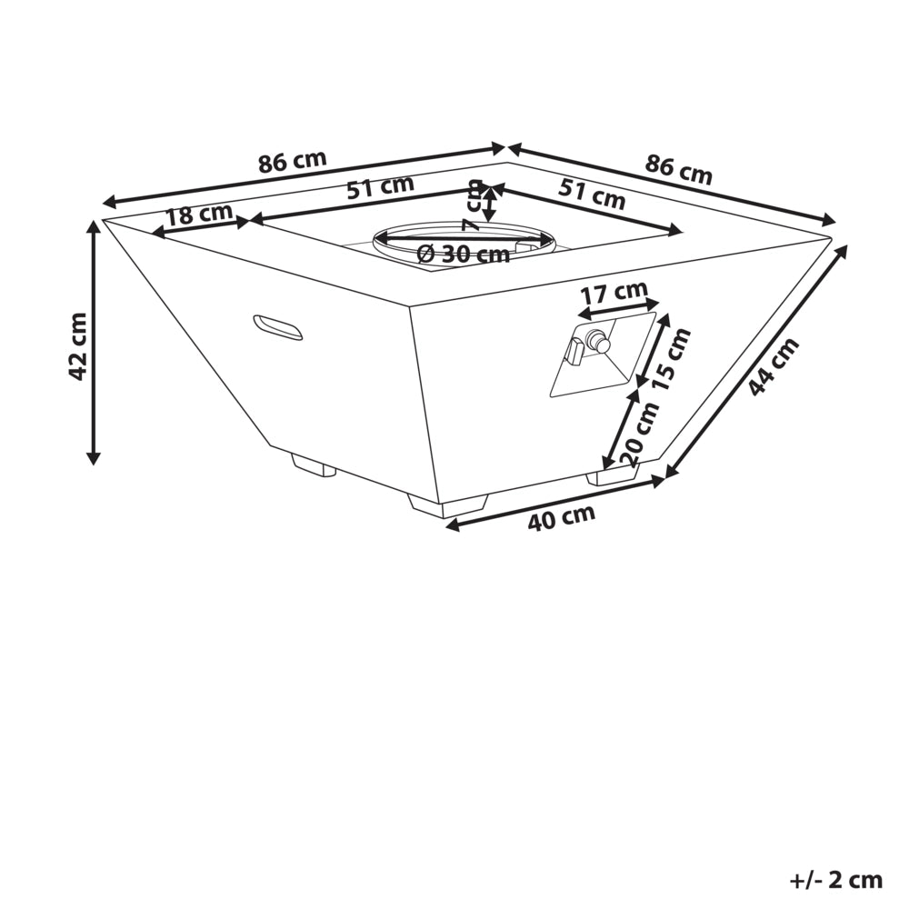 Focolare grigio chiaro 86 x 86 x 42 cm Riscaldatore per patio GRC Quadrato Accessorio per giardino e patio