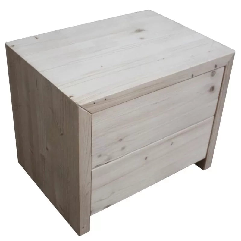 Comodino 2 cassetti shabby bianco in legno massello di abete 55x40x45 (3318) - Mobili 2G