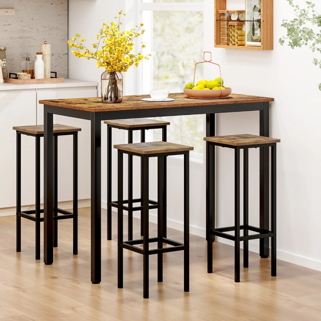 Set di 4 sgabelli da bar da 72cm con gambe in metallo e poggiapiedi, Sgabelli senza schienale per cucina Marrone-Sgabelli da bar