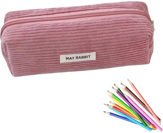 Etui per ragazze - Etui scolastico per adolescenti, Etui in corduroy, Etui essenziale per lo studio, Etui estetico portatile per adulti, Etui estetico, Etui per materiali scolastici (rosa)