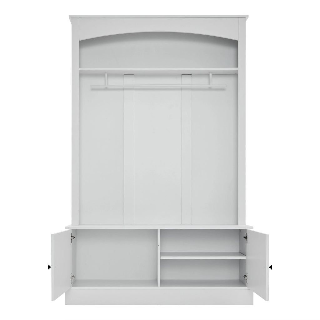 Mobili da ingresso con panca portascarpe e appendiabiti, 2 ripiani, per corridoio, bianco, 120 × 40 × 190 cm