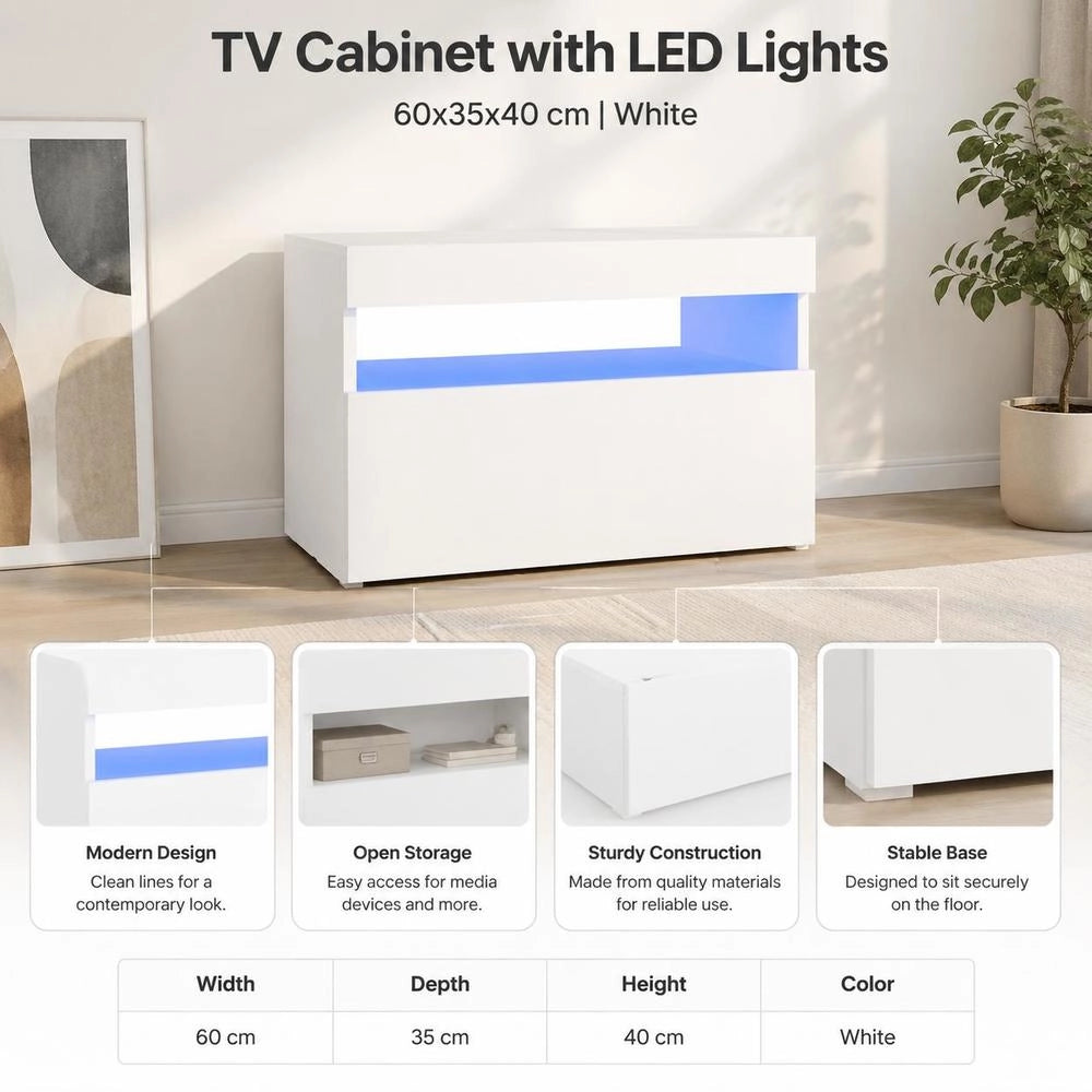TV Cabinet With LED Lights White 60x35x40 Cm