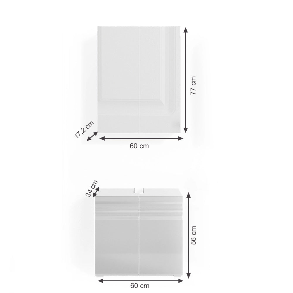 Vicco Set mobili bagno Bianco lucido 2 parti
