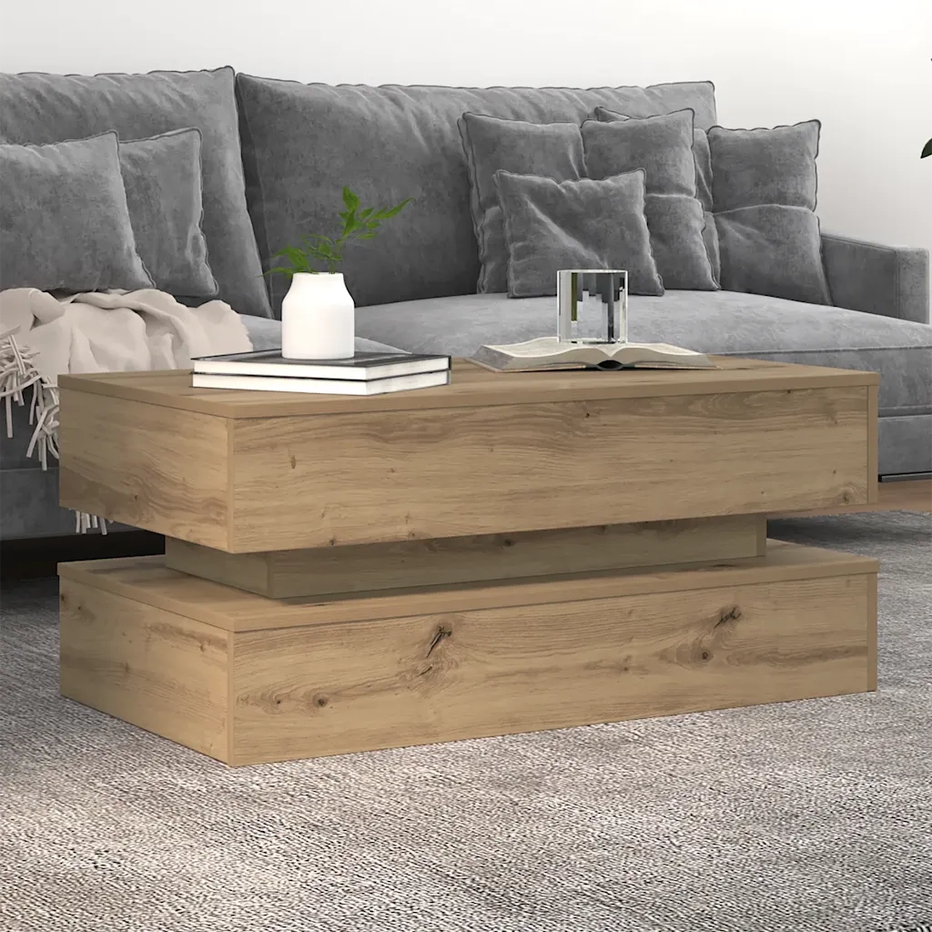 Tavolino da Salotto con Luci LED Rovere Artigianale 90x50x40 cm