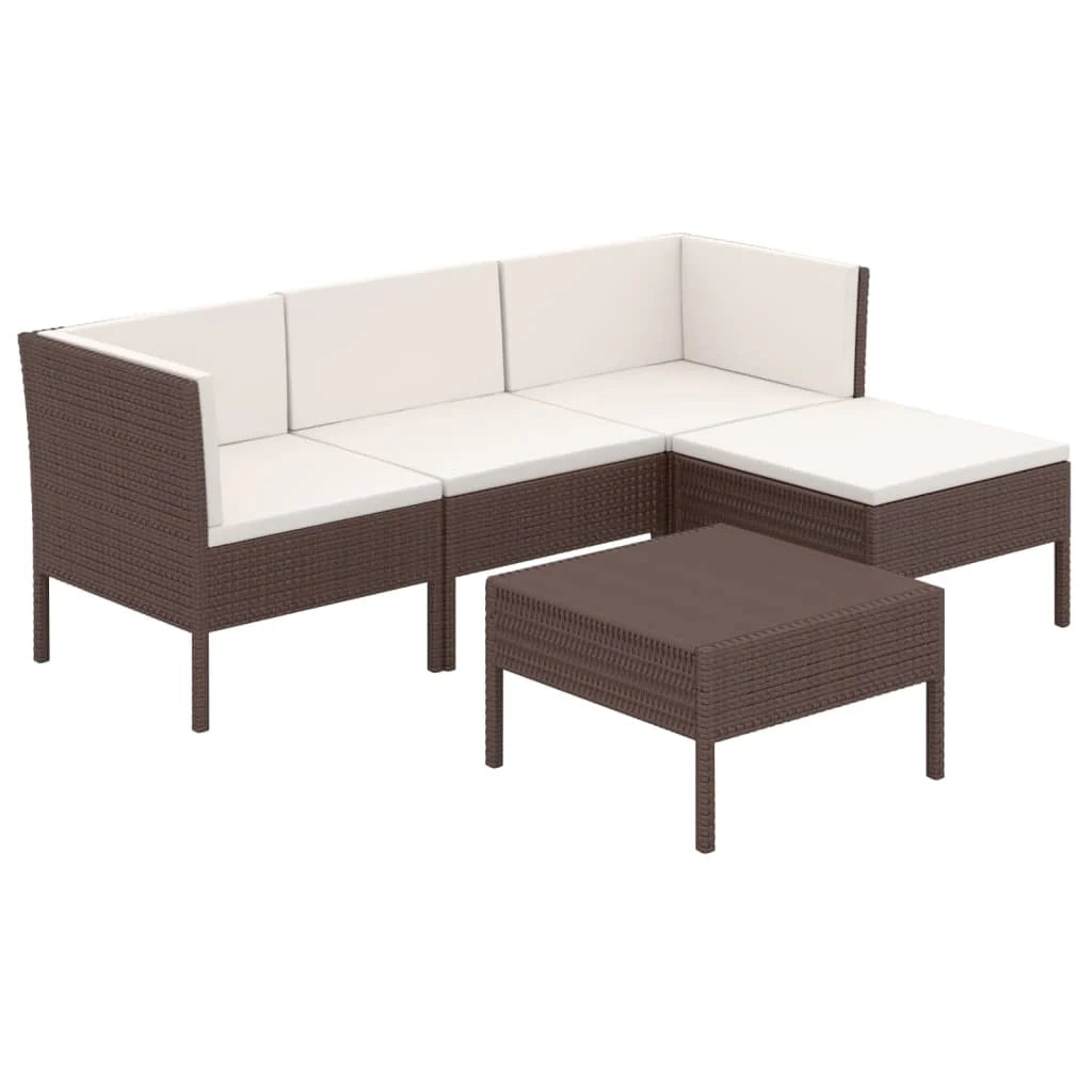 Set di mobili da giardino mobili da esterno 5 pezzi con cuscini resina intrecciata marrone 02_0016463