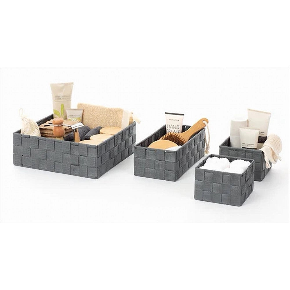 Trade Shop - Set 4pz Contenitori Grigio Scuro Scatola In Tessuto Organizer Portaoggetti 79145 -