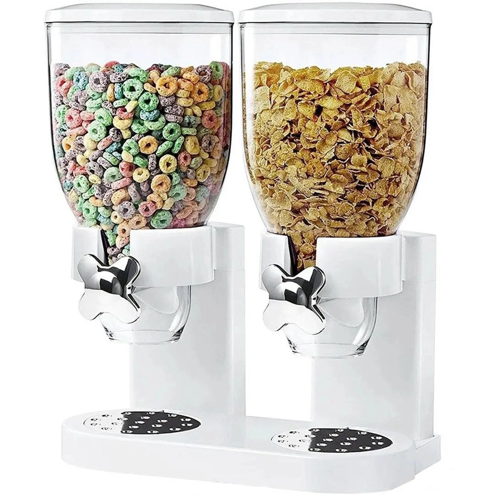 Trade Shop - Dispenser Doppio Contenitore Per Cereali Caramelle Da 2 Litri Con Controllo Porzioni -