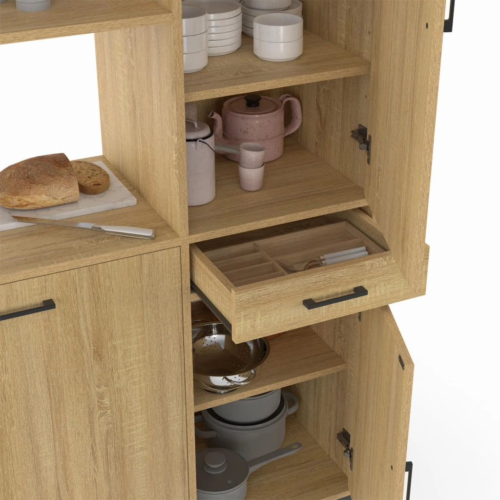Credenza da cucina DETROIT con colonna portaoggetti 100 CM, 3 ante + cassetto, design industriale