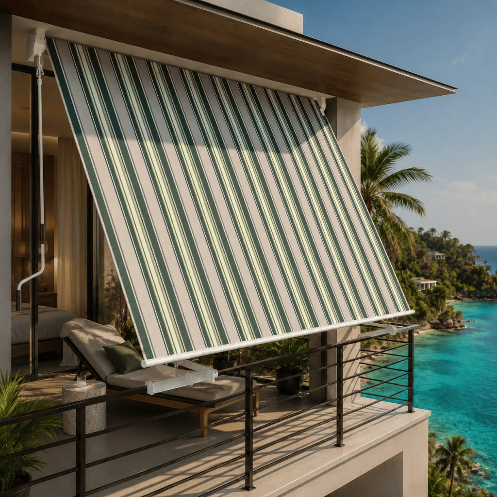 Tenda Parasole Con Manovella Struttura In Alluminio E Rivestimento In Poliestere 280G Protezione Dai Raggi Solari Privacy Per Balcone Terrazza Veranda E Esterni 295x250x50 Cm Verde E Beige