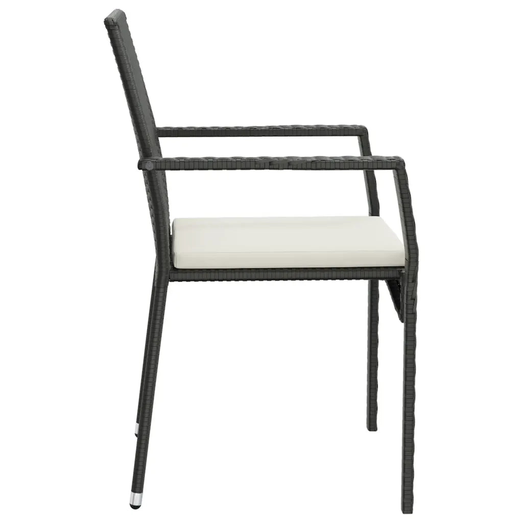 Set da Pranzo da Giardino 3 pz | Set Salotto da Giardino con Cuscini Nero in Polyrattan