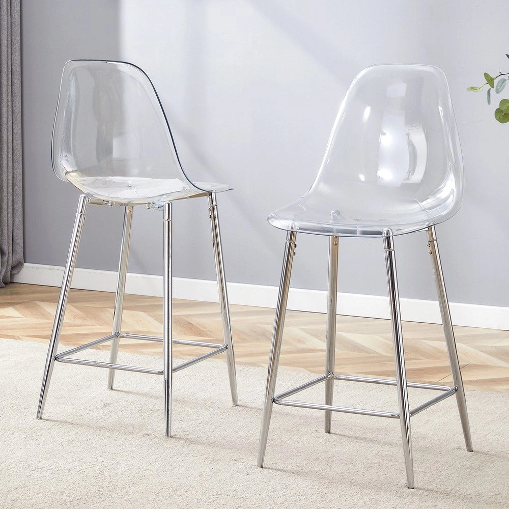 Sgabelli da Bar Trasparenti Set 2 Pezzi ¨C MINIMAL ¨C Struttura in Metallo, Design Moderno