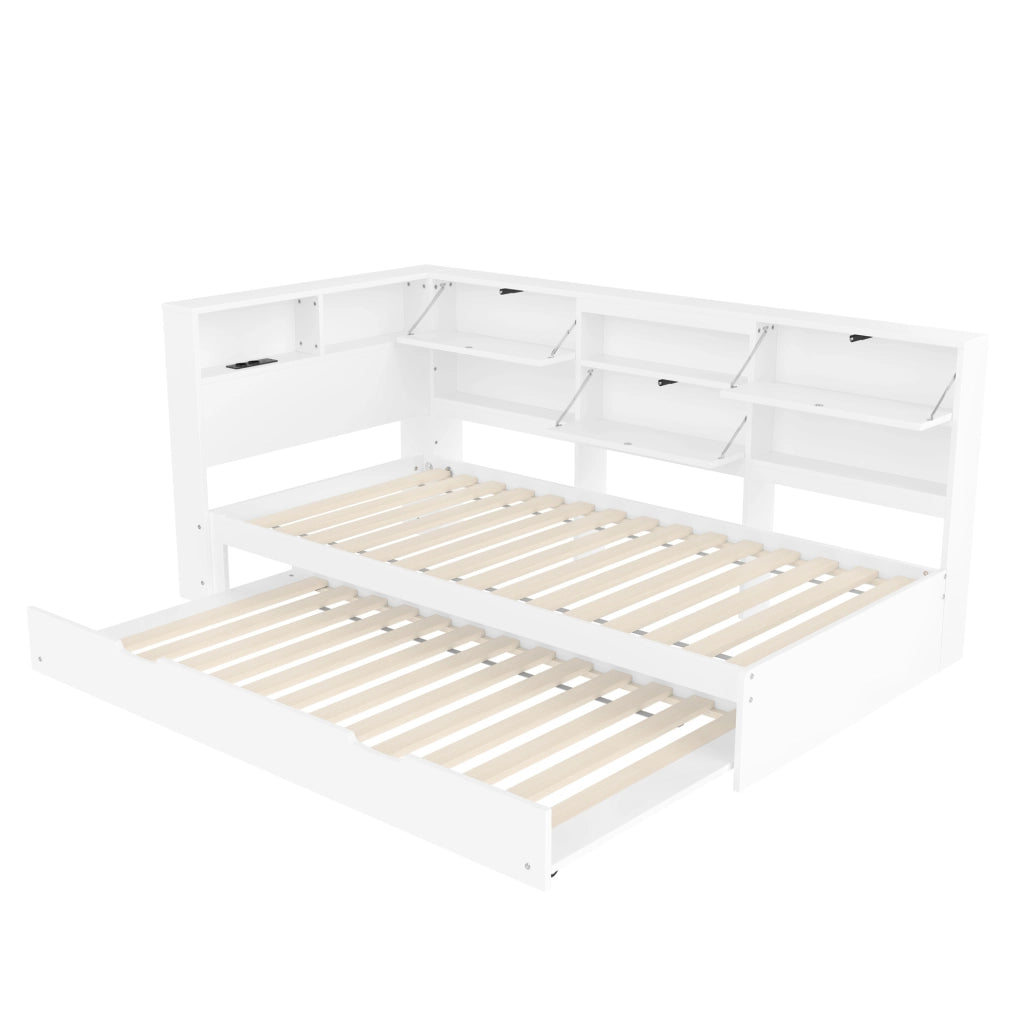 Daybed 90x200 cm con testiera contenitore e letto estraibile