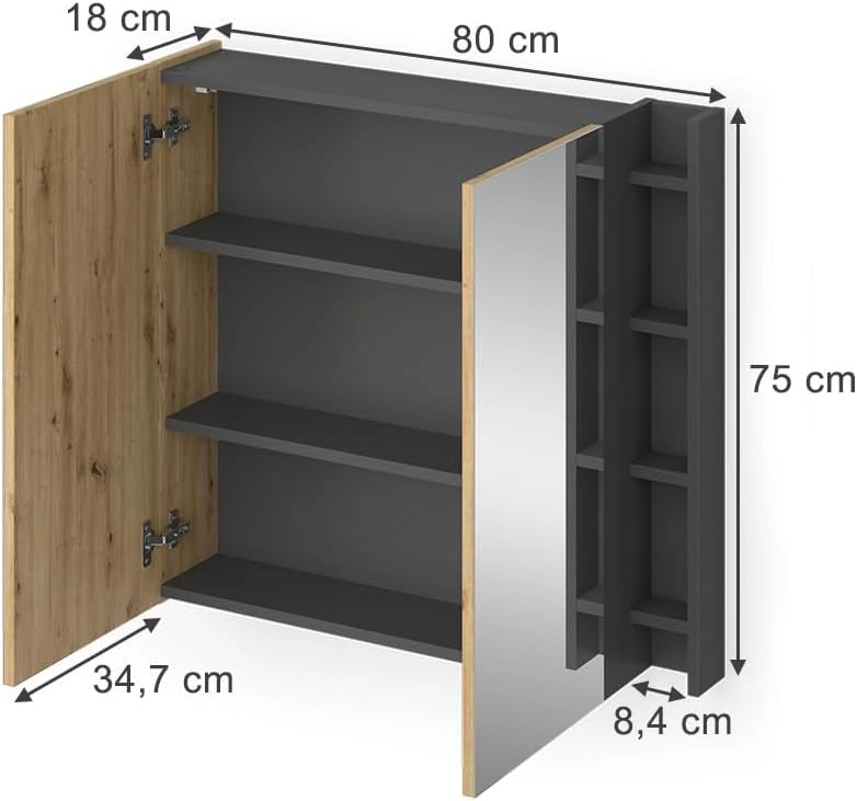 Specchio contenitore bagno Edelin, Artigiano, 80 x 75 cm con ripiani