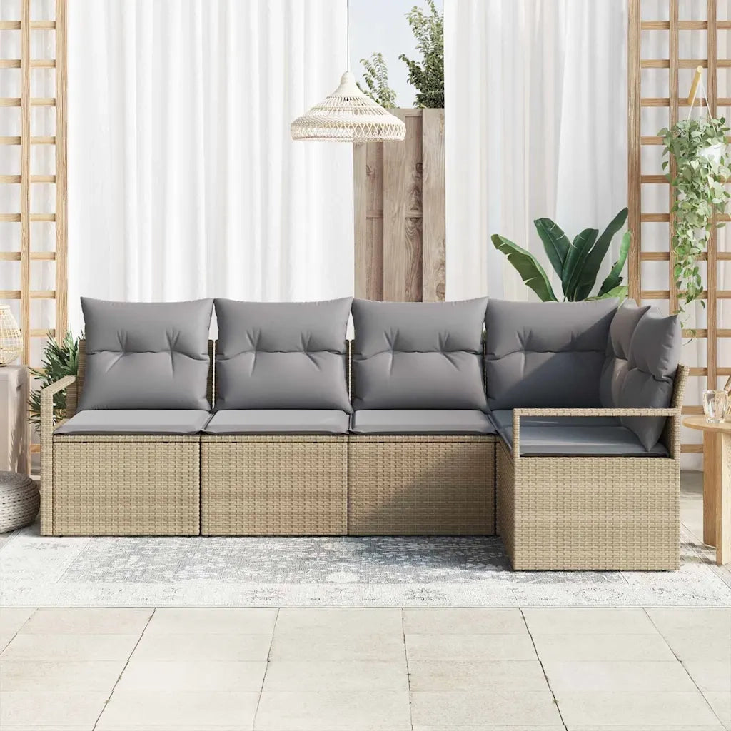 Set di divani con cuscino 5 pcs Beige polyrattan