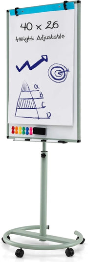 Lavagna Bianca Magnetica Mobile con Accessori, Lavagna Regolabile in Altezza e Angolo con Supporto Rotondo, 5 Ruote Bloccabili, 65 x 60 x 132-192 cm (Nero) (Verde)