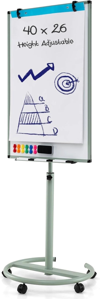 Lavagna Bianca Magnetica Mobile con Accessori, Lavagna Regolabile in Altezza e Angolo con Supporto Rotondo, 5 Ruote Bloccabili, 65 x 60 x 132-192 cm (Nero) (Verde)
