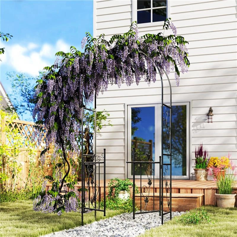 ARCO DA GIARDINO CON CANCELLO TRALICCIO PER PIANTE RAMPICANTI IN METALLO 2.2X1 MT NERO