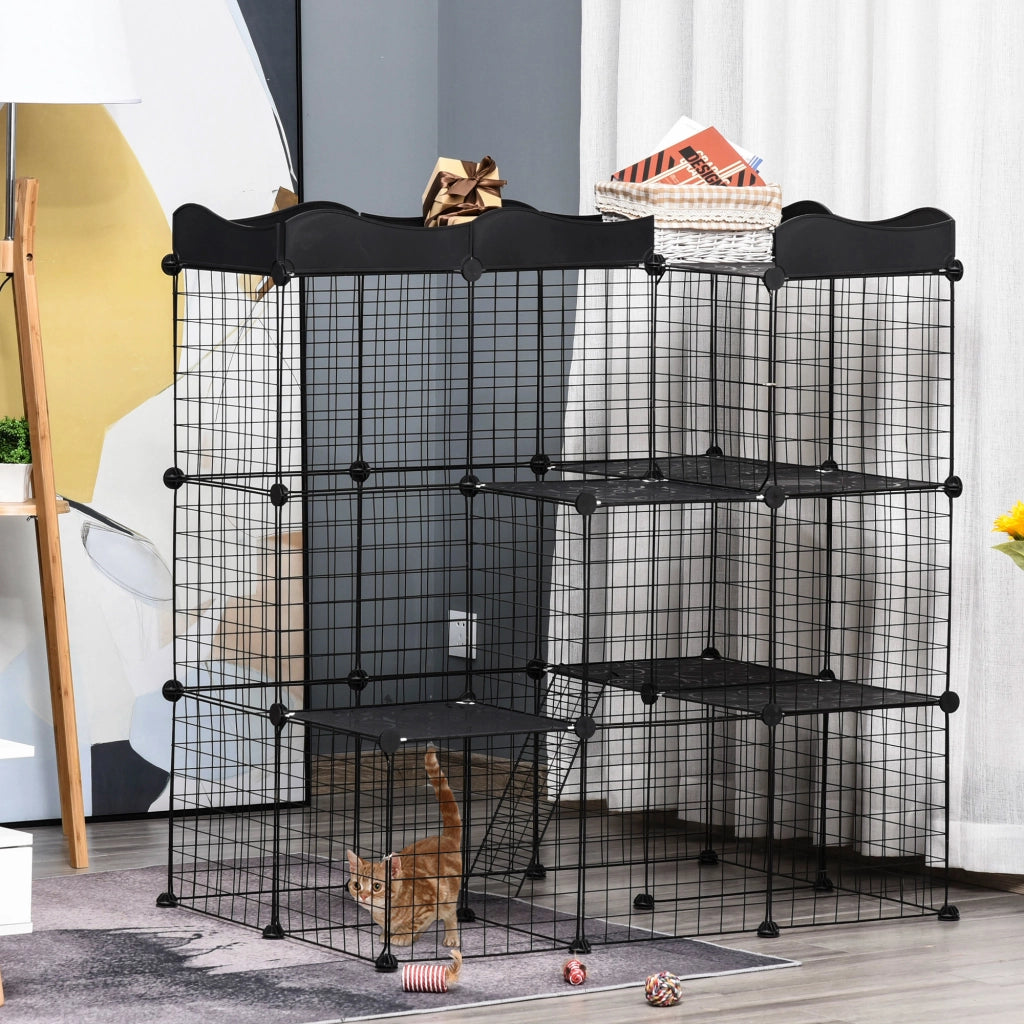 Recinto per animali domestici modulabile a 3 livelli ¨C zephmum ¨C 105x70x116 cm nero