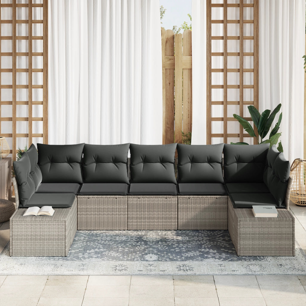 Set divano da giardino da 7 pezzi con cuscini grigio chiaro in polirattan