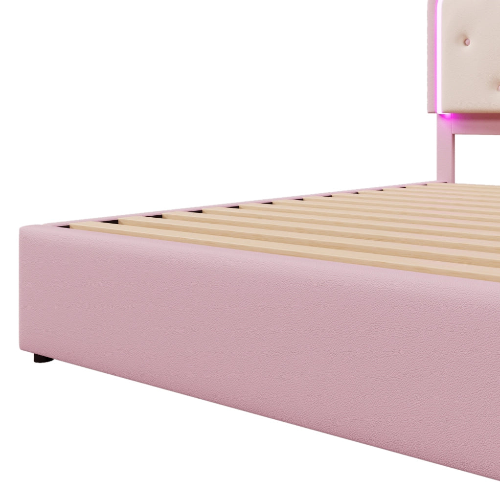 Letto imbottito per bambini 140x200 cm con rete, luce LED e cassetti