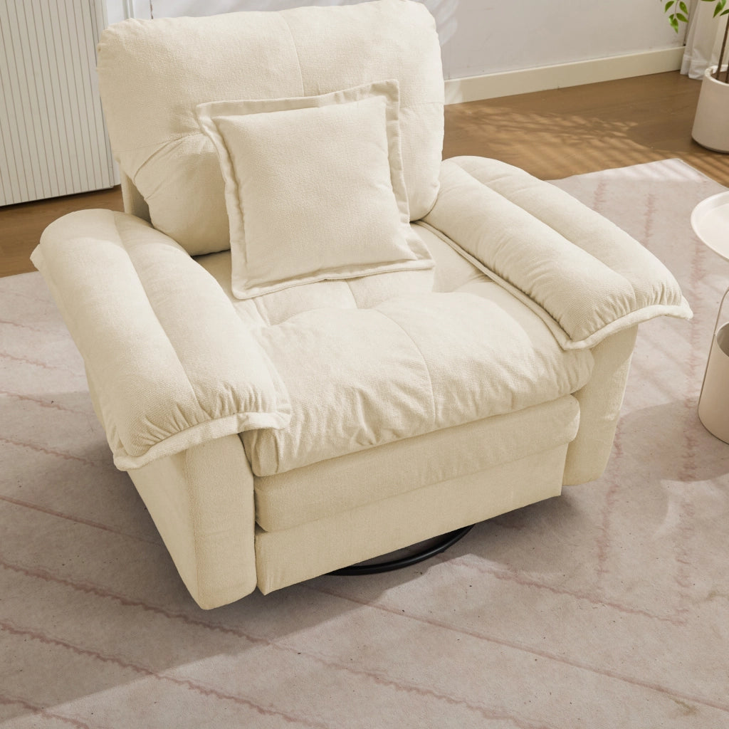 Divano in ciniglia con cuscini e seduta profonda in memory foam, struttura stabile beige