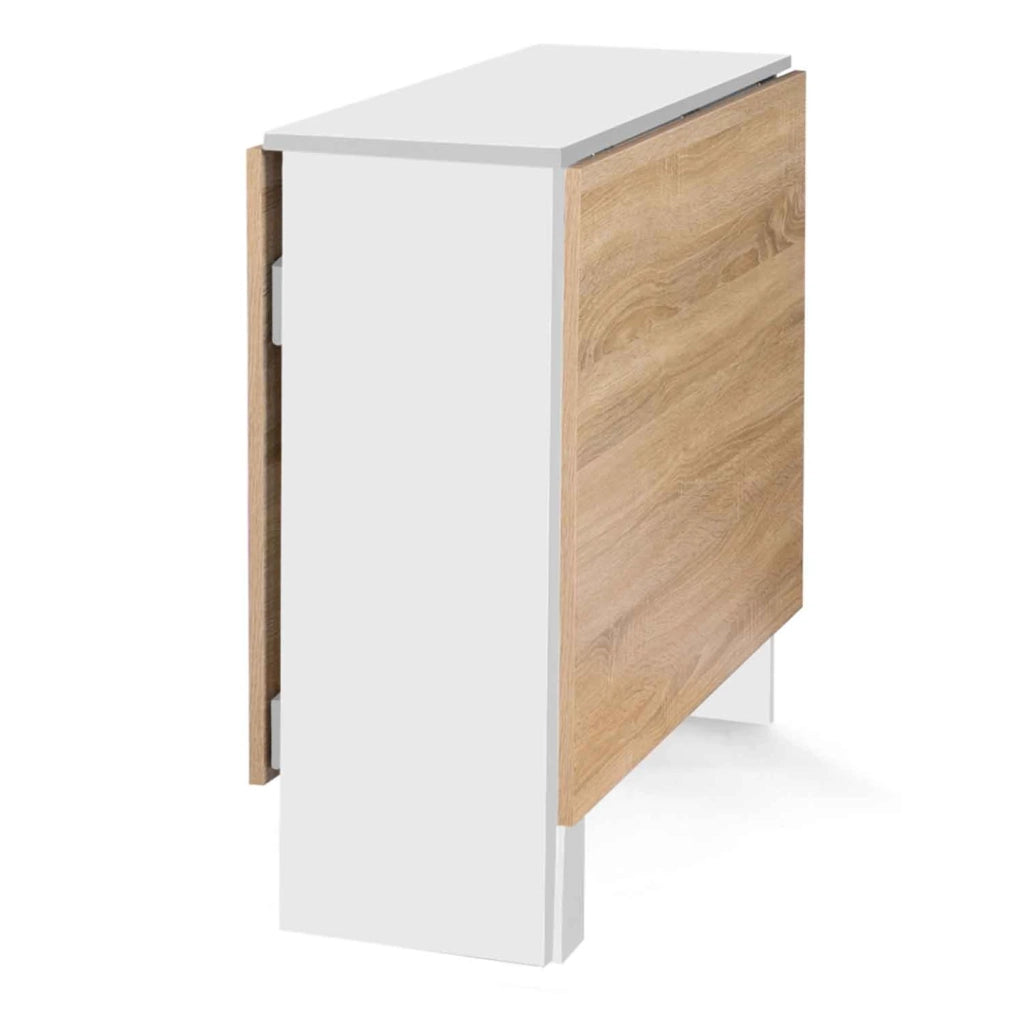 IDMarket - Consolle pieghevole EDI per 2-6 persone con contenitore in legno bianco e piano in faggio 150 x 80 cm