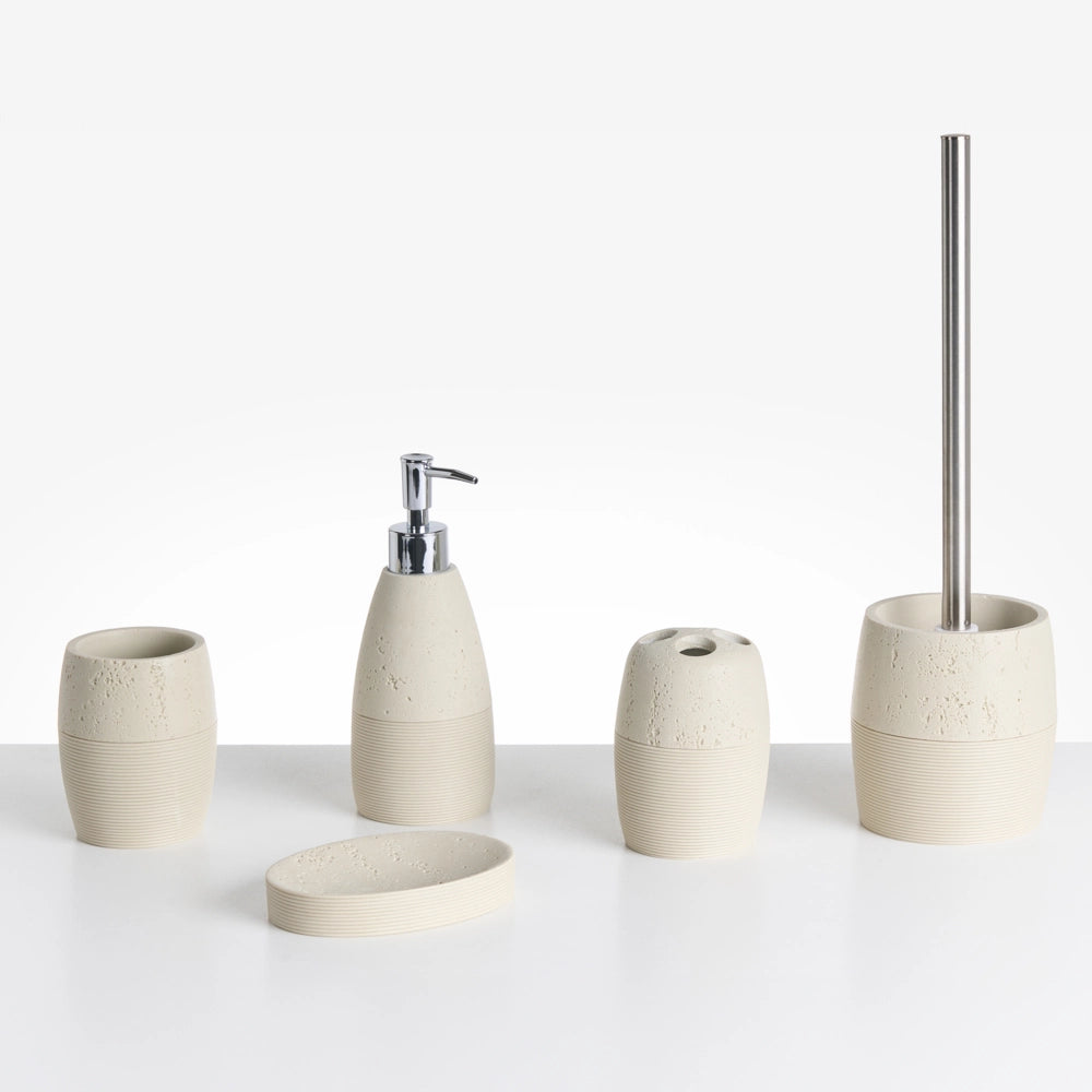 Set di 5 accessori per il bagno Dispenser per portasapone Spazzola da toilette Porta spazzolini Beige chiaro stile elegante