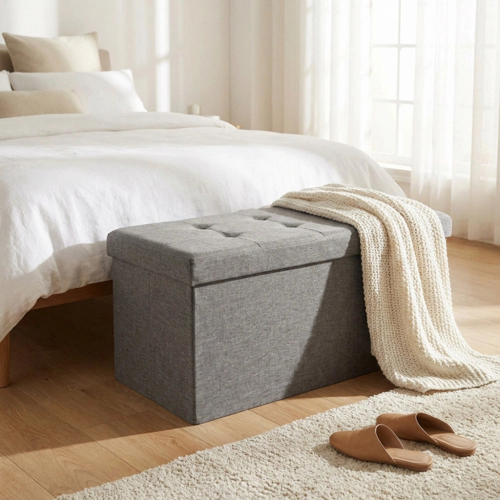 POUF CONTENITORE RETTANGOLARE IN STOFFA GRIGIO