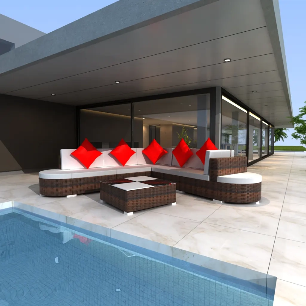 Set Divani da Giardino 8 pz con Cuscini in Polyrattan Marrone cod mxl 34840
