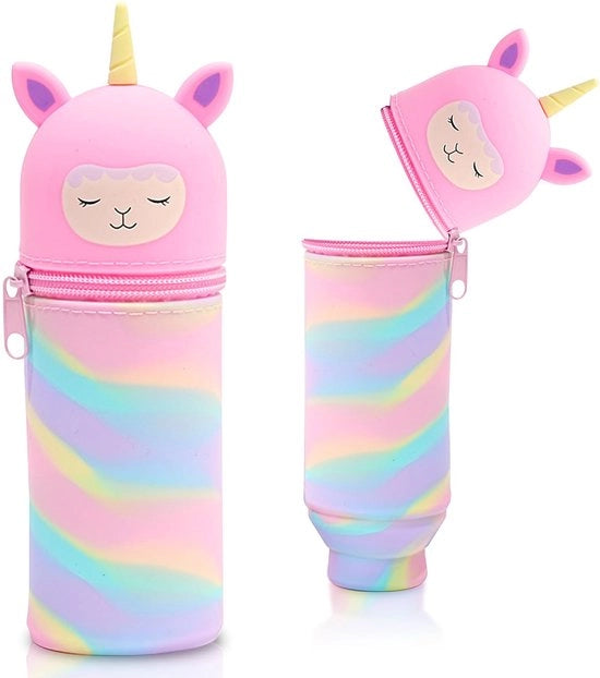 Etui 2-in-1 con tema animale - carino portacarte e penne in silicone morbido | Etui e portapenne | Etui per scuola, ufficio (Unicorn Camouflage Pink)