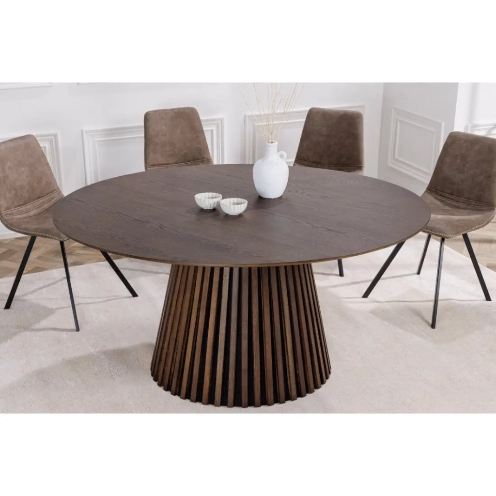 Tavolo da pranzo KANOVA 120 cm – Piano rotondo in rovere scuro e piede centrale design – Stile contemporaneo