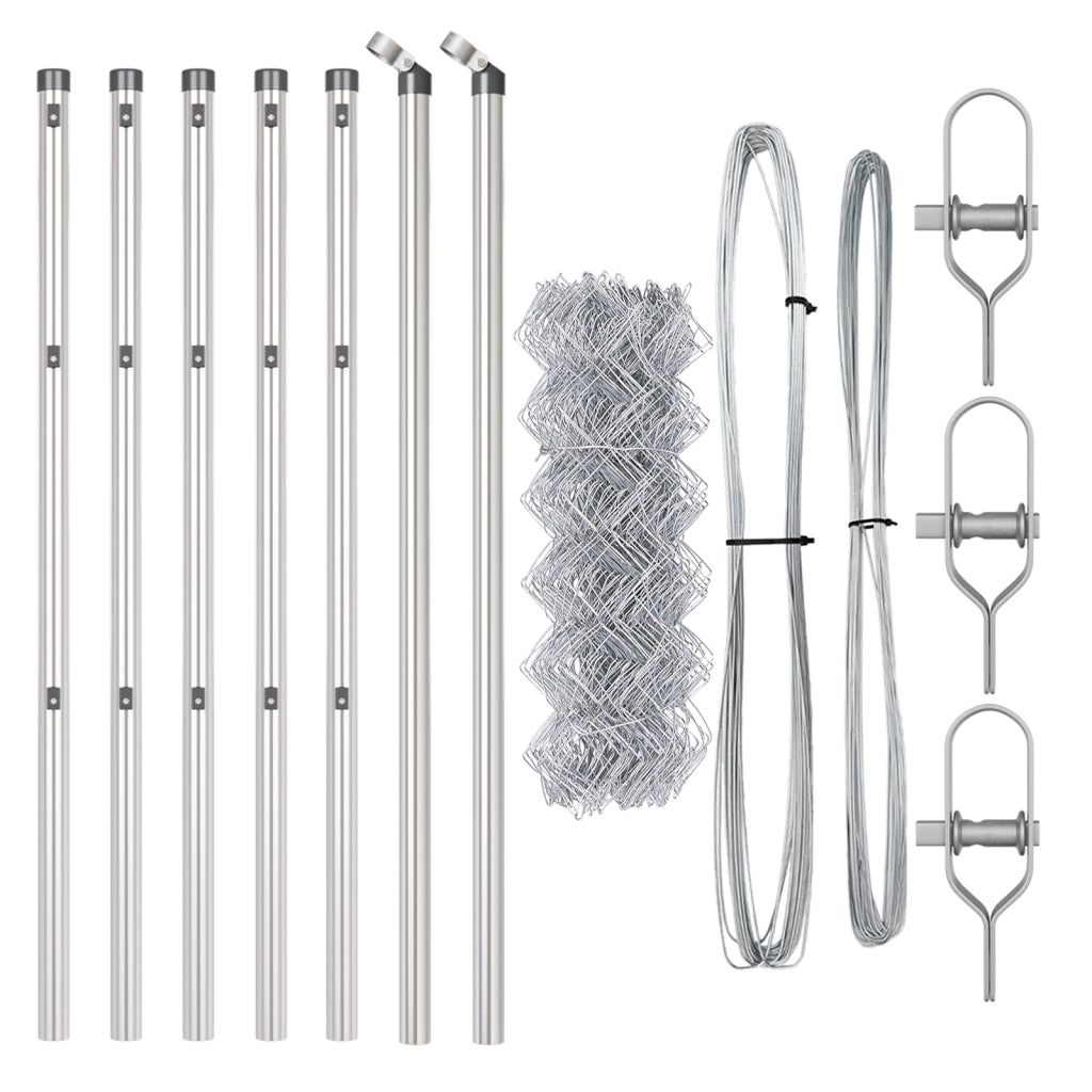 Recinzione a Catena con 7 Pali 0.4x10 m Acciaio Galvanizzato