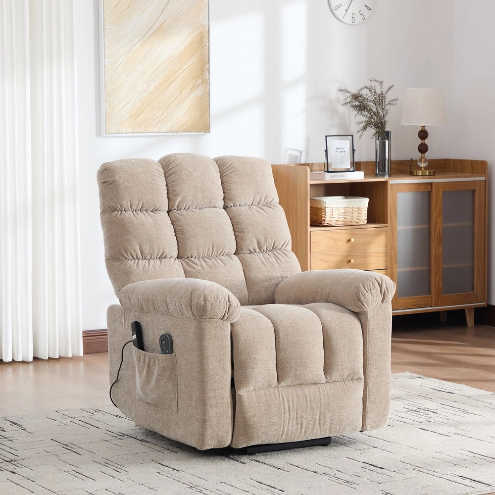 Poltrona Relax Elettrica Alzapersona con Massaggio, Riscaldamento e Poggiapiedi ¨C MINIMAL ¨C Beige Chiaro
