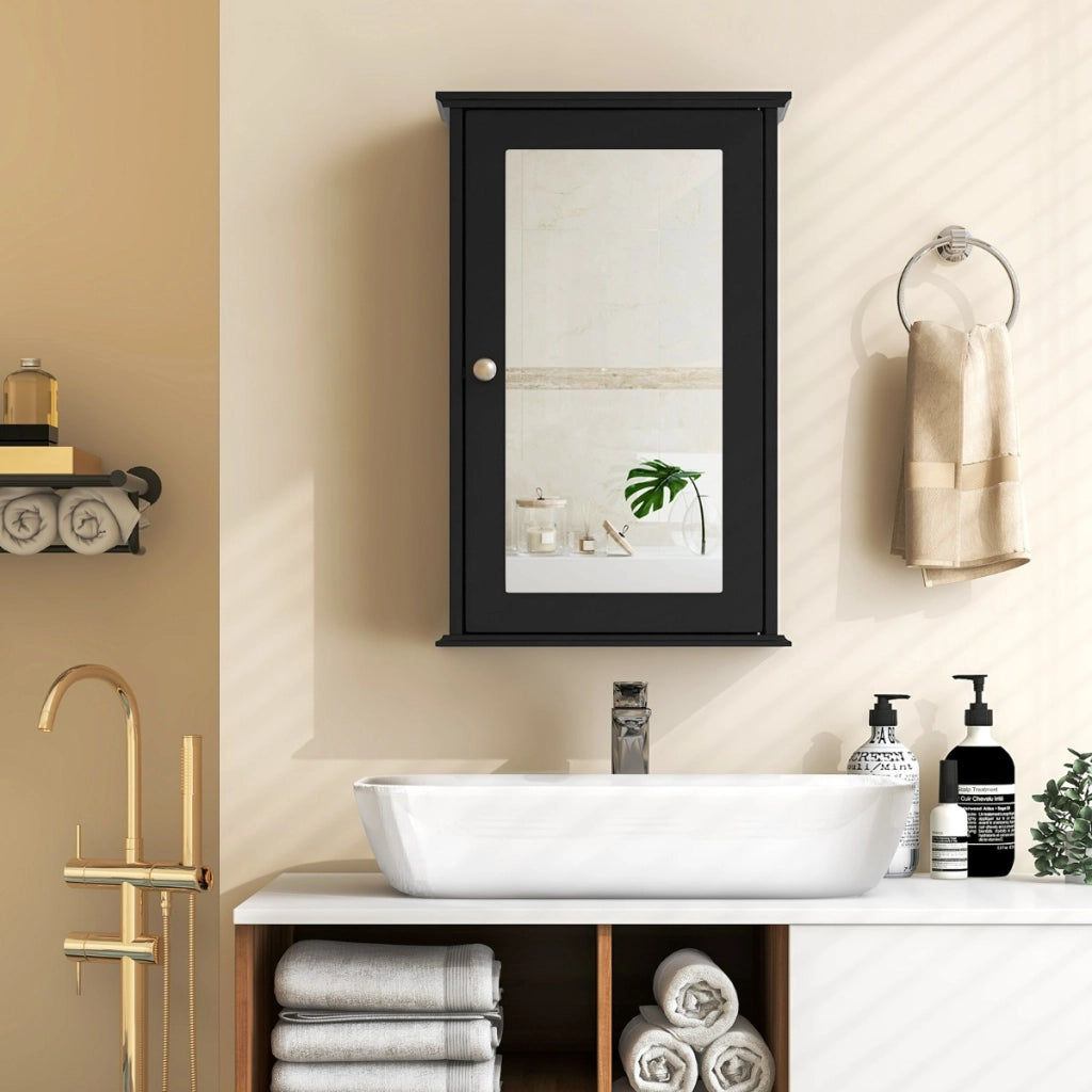 Armadio del bagno con specchio, Armadietto montato a muro con un¡¯anta Nero-Armadi da parete