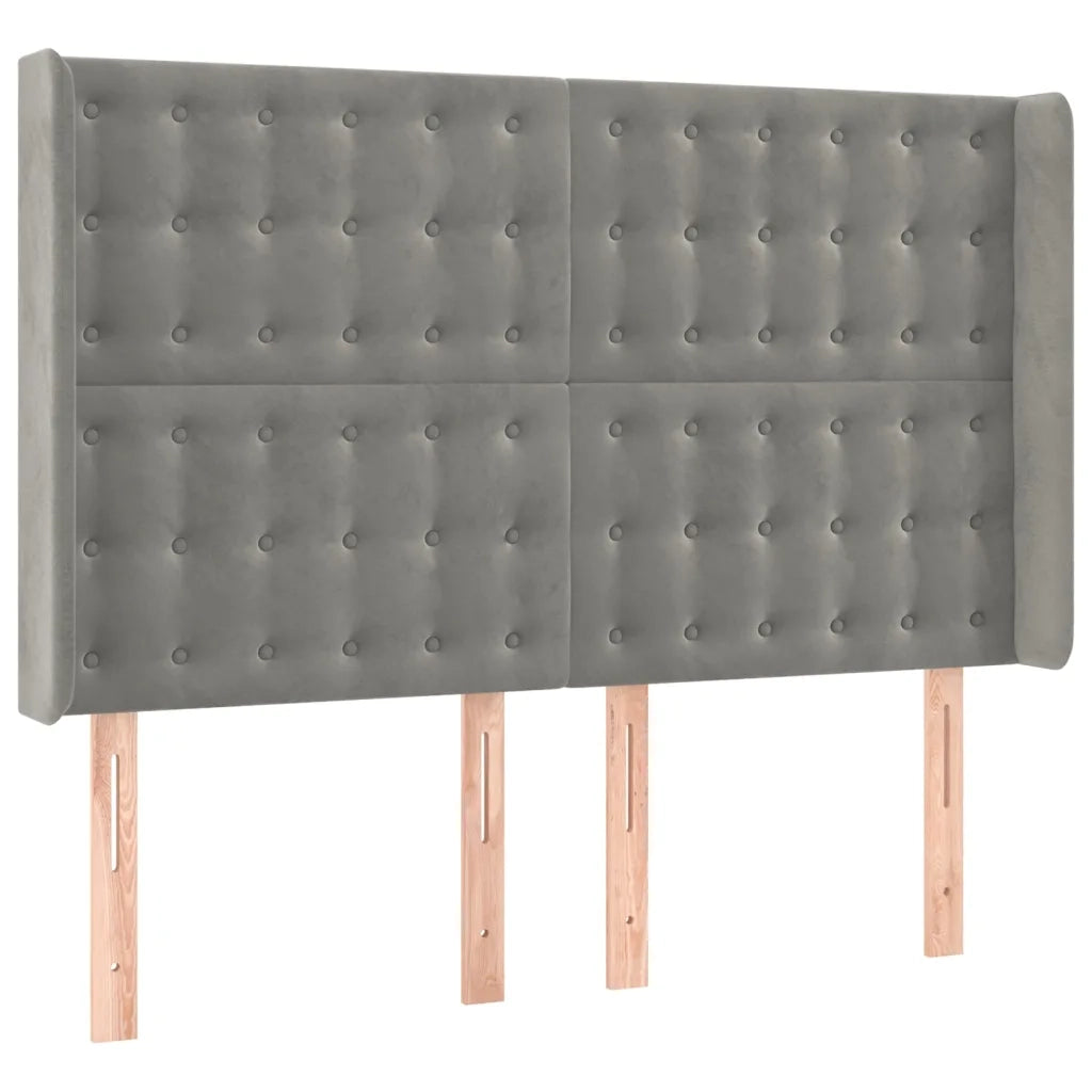 Testiera a LED Grigio Chiaro 147x16x118/128 cm in Velluto