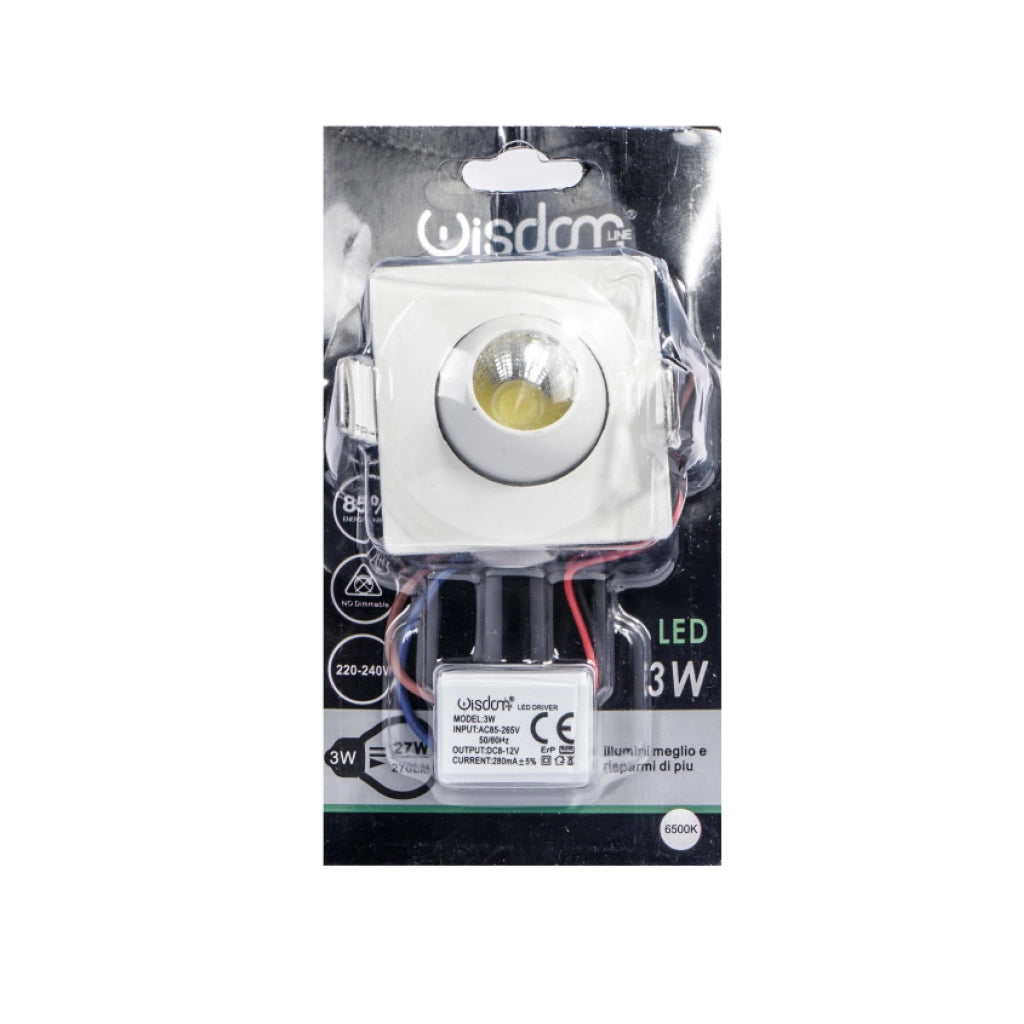 Punto luce led da incasso 3w quadrato 3000k luce calda