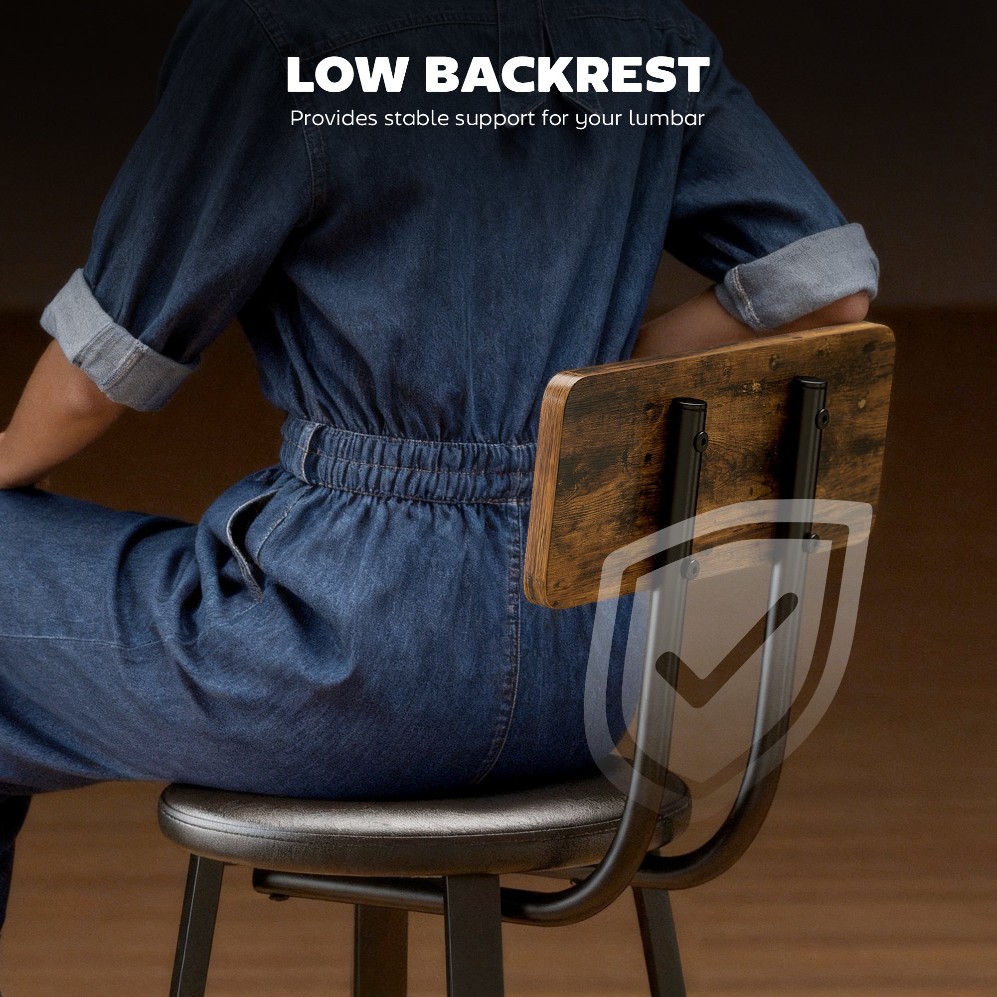 Set 2 Sgabelli da Bar Stile Industriale con Schienale Seduta in Finta Pelle e Poggiapiedi Marrone Rustico