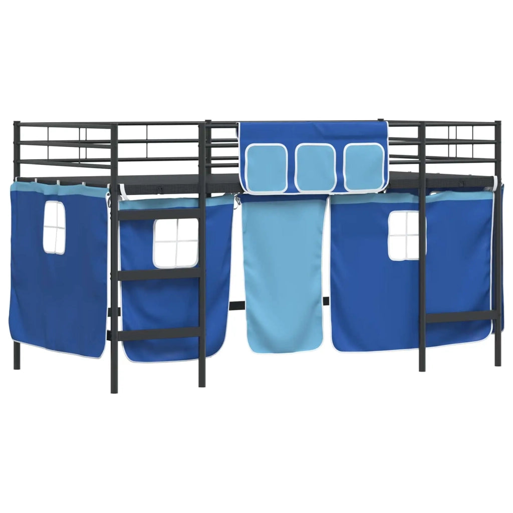 Struttura del Letto Loft per Bambini con Tendine Nero e Blu
