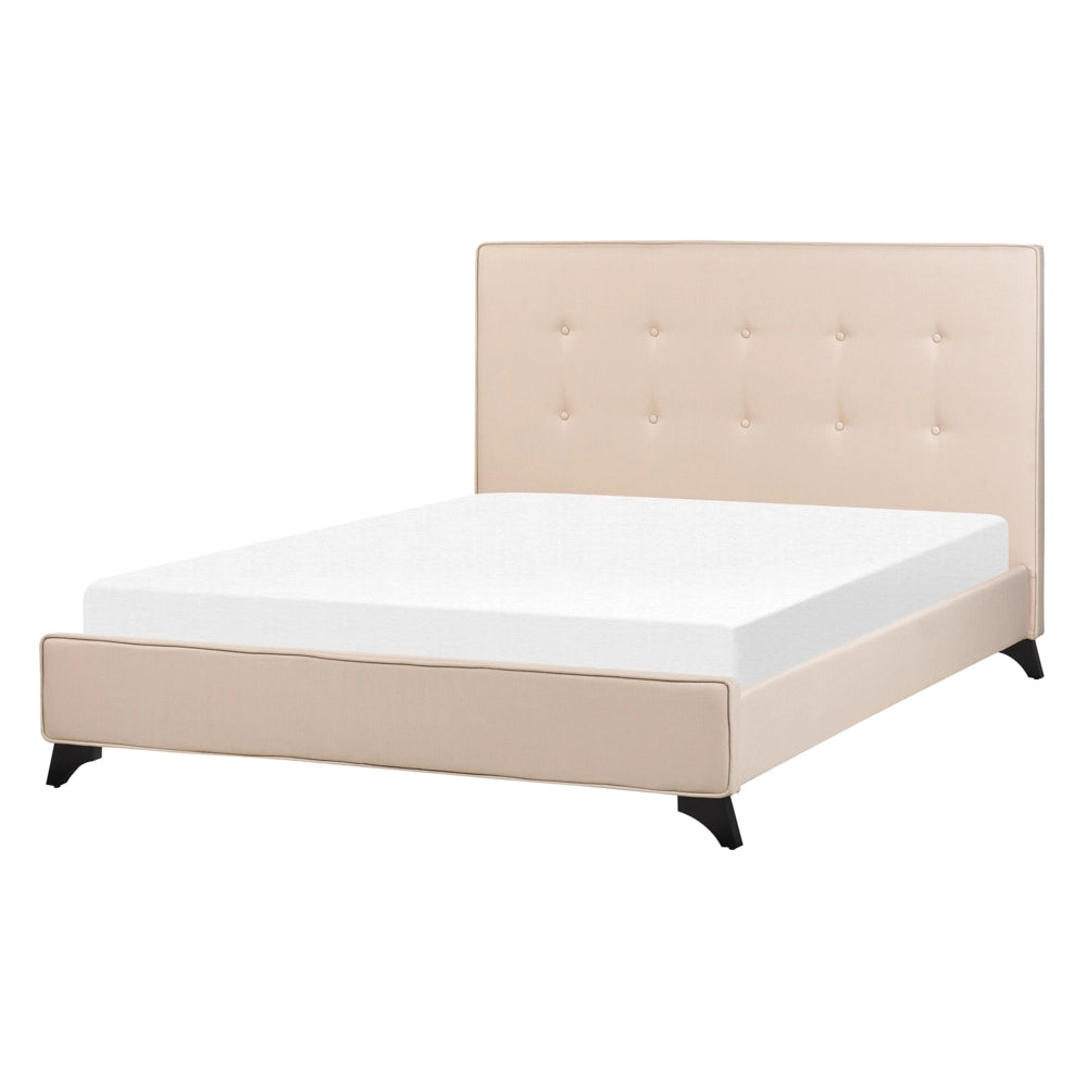 Letto Matrimoniale in Tessuto Beige Testiera Trapuntata 140 x 200 cm