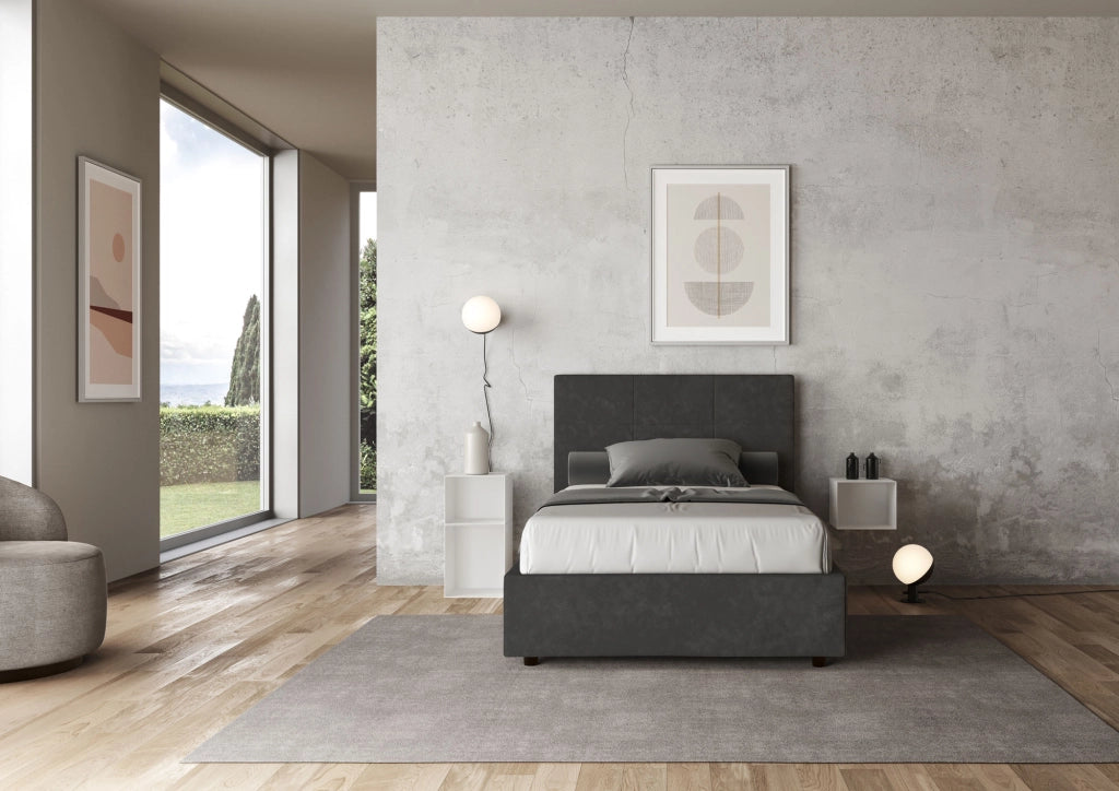 BS COM Letto una piazza e mezza con rete imbottito 120x200 microfibra grigio