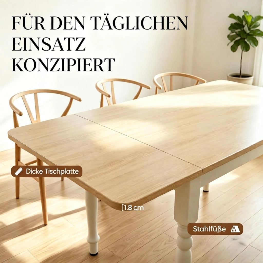 Tavolo da pranzo - pieghevole per 2-6 persone - estraibile 74-134 cm - 2 unità - piedi in acciaio - naturale