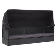 Divano letto da esterno con baldacchino in resina intrecciata nera 02_0012024