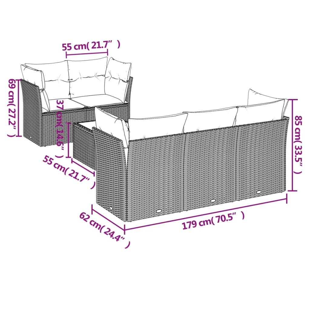 Set Divano da Giardino 6 pz con Cuscini Nero in Polyrattan