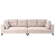 Divano 4 Posti Beige Chiaro con Rivestimento Idrorepellente Effetto Lino Gambe in Ferro Nero Stile Moderno con Cuscini