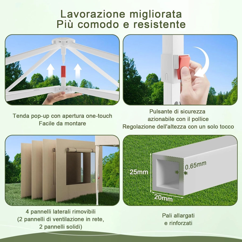 Gazebo Pieghevole con Finestra a Rete Aerata, Gazebo 3x3 Impermeabile Stabile Invernale, Gazebo Pop Up con Pareti Laterali, Protezione UV 50+, Tenda da Festa per Giardini, Campeggio (Beige)